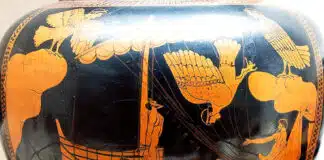 Die Irrfahrt des Odysseus besteht aus vielen Prüfungen. Hier lässt der Held sich von seinen Männern an den Mast des Schiffes binden, um dem Gesang der Sirenen zu lauschen, nicht aber handeln zu können. Umgekehrt alle seine Männer.