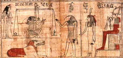 Totengericht mit Osiris auf seinem Thron