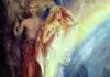Die nordischen Götter, im Vordergrund Freyr, der Gott der Liebe und Fruchtbarkeit und seine Schwester und zunächst auch Frau Freya.