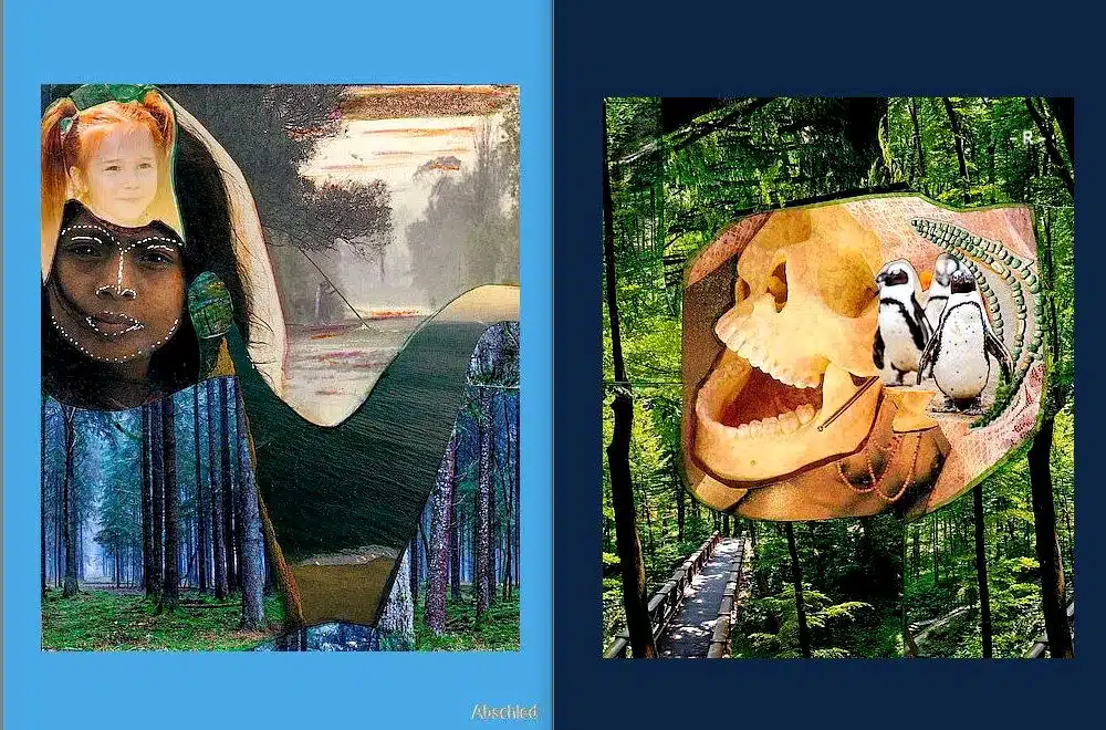 Heldenreise-Orakel: Jede der 28 Karten hat einen Titel, samt einer hellblau gerahmten Vorderseite und einer dunkelblau gerahmten Rückseite. Diese hier hat den Titel "Abschied".
