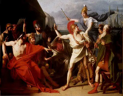 Der Zeus des Achilleus, Gemälde von Michel-Martin Drolling. Athene verhindert im letzten Moment, dass Achilles seinen Anführer Agamemnon tötet.