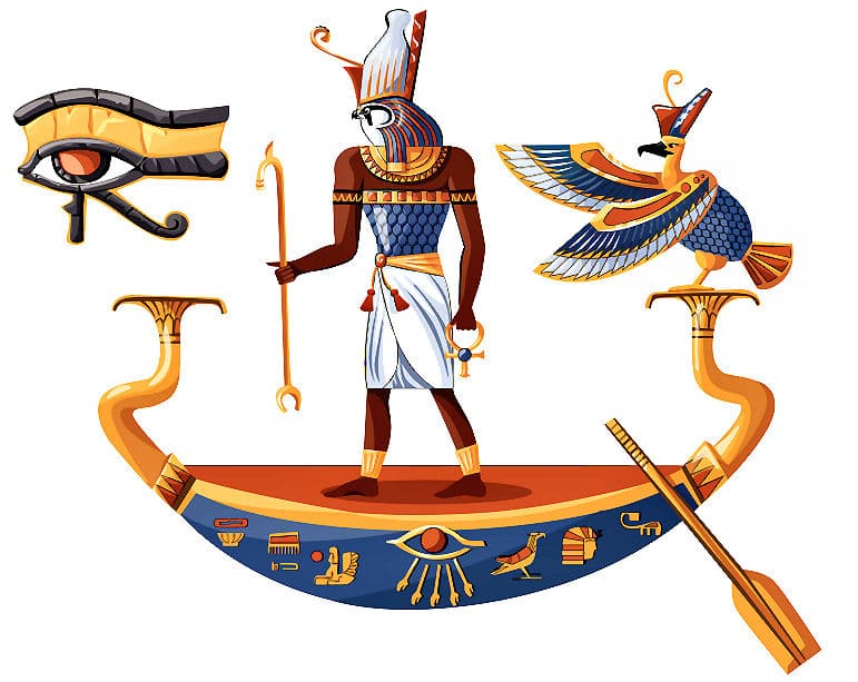 Auch der Sonnengott Ra - auf seiner Barke stehend - hält in seiner Hand das Ankh Symbol - als Zeichen seiner Göttlichkeit.