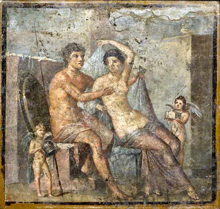 Fresco in Pompeji: Ares und Aphrodite - ein Paar der Gegensätze: Krieg und Liebe, Hass und Sanftmut, typisch Mann, typisch Frau.