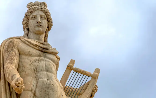 Der Gott des Lichtes, der Musik, der Weissagung, Apollon, war es, von dem die Menschen Rat im Orakel von Delphi suchten. Zu seinen Symbolen zählten der Lorbeerkranz und die Lyra.