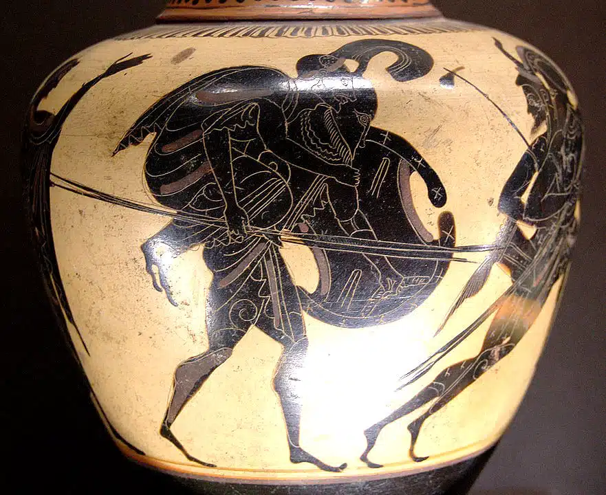 Aeneas flieht in der Troja Sage aus der brennenden Stadt
