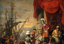 Aeneas-Sage / Aineis: Irrfahrt, Karthago und Latium Aeneas-Sage. Der Held wird vom König Latinus empfangen.