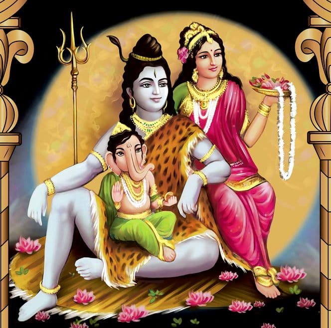 Die göttliche Familie des Shiva, so werden die drei oft bezeichnet, oder auch als Shiva und seine Familie. 