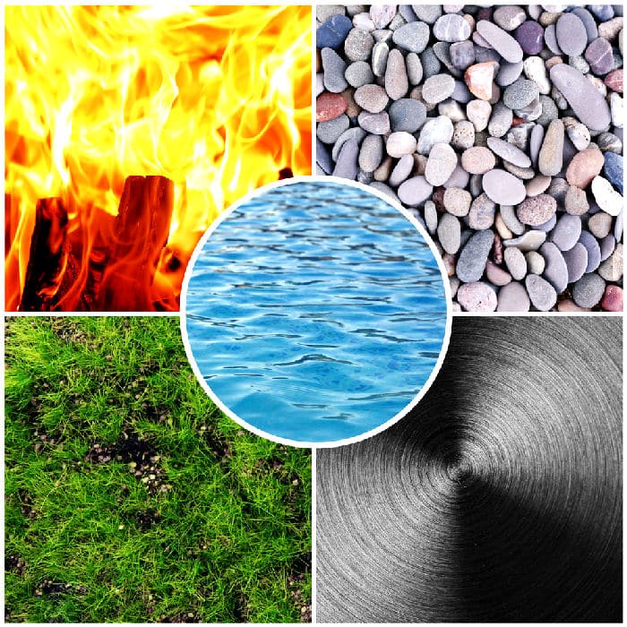 Holz, Feuer, Erde, Metall und Wasser stehen zudem in einem zyklischen Verhältnis zueinander. Sie entstehen auseinander und gehen ineinander über.