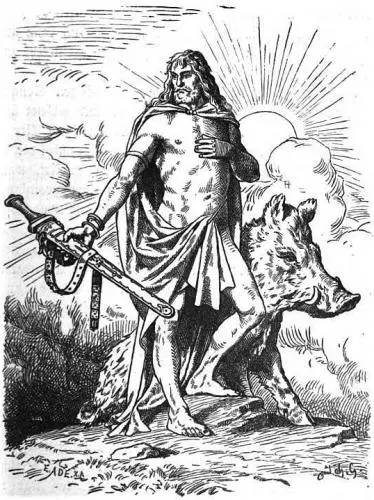 Freyr mit Schwert und Eber