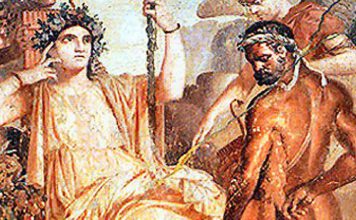 Herakles findet seinen Sohn Telefos bei der Göttin Kybele.