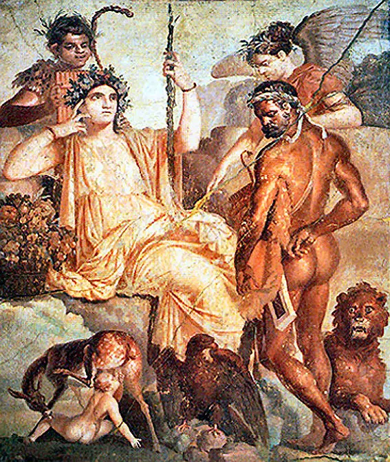 Herakles findet seinen Sohn Telefos bei der Göttin Kybele.