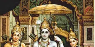 Der Gott Rama, die Göttin Sita, Hanuman und Lakshmana, der Bruder von Rama