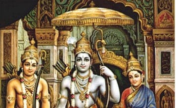 Der Gott Rama, die Göttin Sita, Hanuman und Lakshmana, der Bruder von Rama