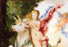 Zeus als Stier entführt Europa nach Kreta.