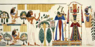 Blumen und andere Pflanzen spielten im alten Ägypten auch im Tempel, bei Ritualen eine wichtige Rolle. Hier im Bild finden sich ja quasi überall Pflanzen.