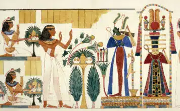 Blumen und andere Pflanzen spielten im alten Ägypten auch im Tempel, bei Ritualen eine wichtige Rolle. Hier im Bild finden sich ja quasi überall Pflanzen.