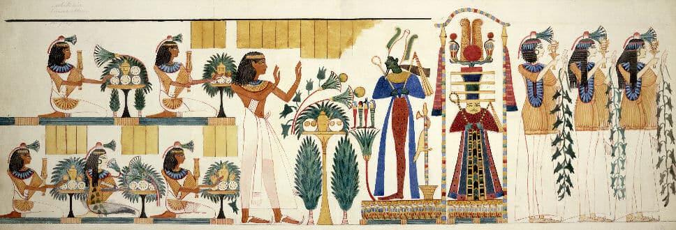 Blumen und andere Pflanzen spielten im alten Ägypten auch im Tempel, bei Ritualen eine wichtige Rolle. Hier im Bild finden sich ja quasi überall Pflanzen. 