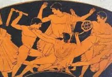 Herakles Taten Der junge Herakles toetet seinen Lehrer Linos