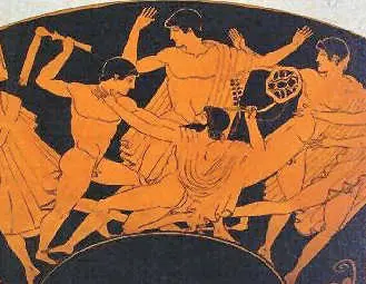 Herakles Taten Der junge Herakles toetet seinen Lehrer Linos