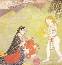 Indische Götter: Shiva und Parvati mit ihrem Sohn Ganesha