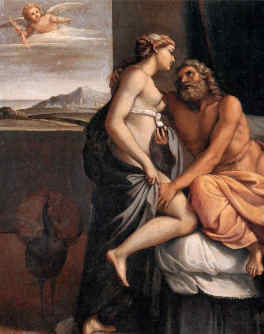 Hera, die Göttin der Ehe bei den Griechen, umworben von Zeus