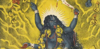 Die Kali Göttin auf Shiva tanzend