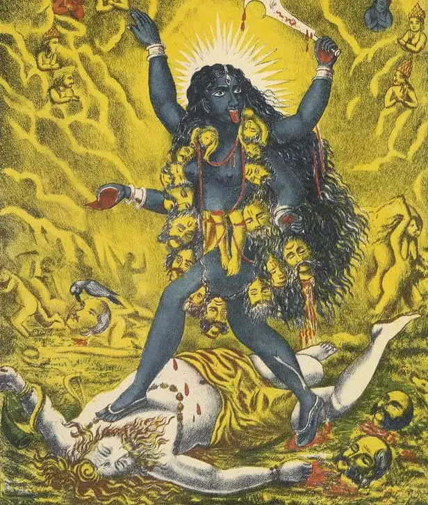 Göttin Kali auf Shiva tanzend