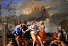 Römische Götter - Tanz des Lebens mit Büste des römischen Gottes Janus