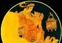 Dionysos, hier als noch kleiner Dionysos Zagreus mit seiner Mutter Persephone, stiftete Chaos an, wo immer er hinkam.