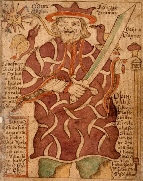 Der einäugige Odin mit Rabe