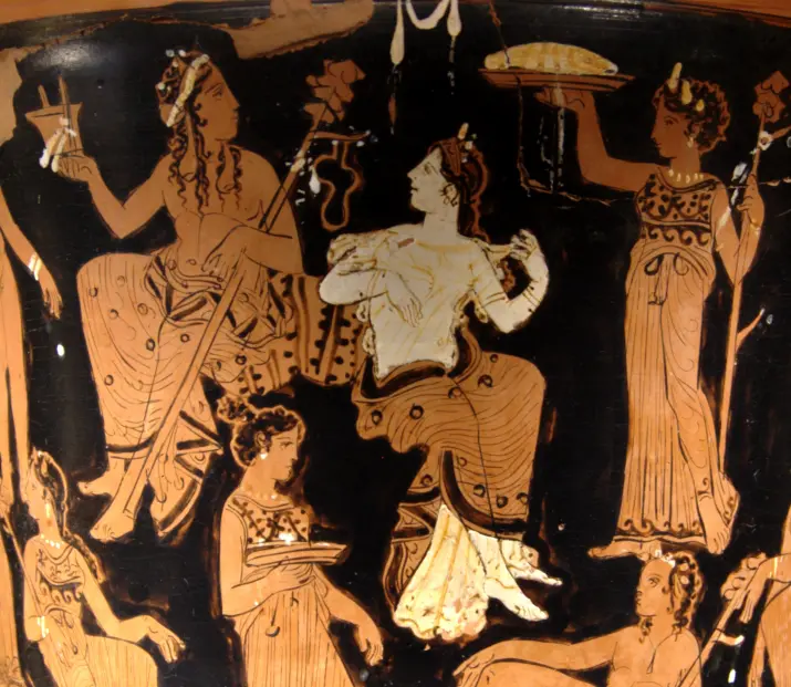 Dionysos und Ariadna mitten in einem Fest.