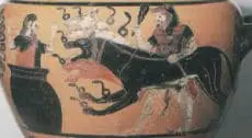 Griechischer Gott der Unterwelt Hades mit Kerebos, dem Höllenhund
