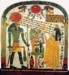 Der Sonnengott der Ägypter Ra als Re Harachte - auch hier mit der roten Sonnenscheibe